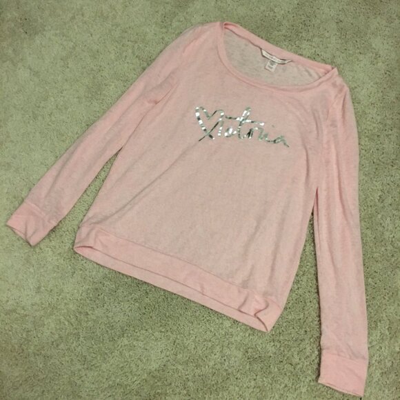 Victoria's Secret Baby Pink Word Art Long Sleeve Knit Tee - Picture 10 of 16